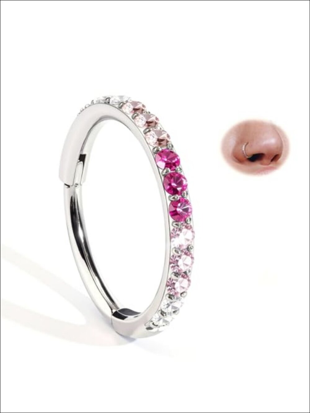 20G CZ 316L Stainless Steel Nose Ring Hoop Clicker Piercing Jewelry